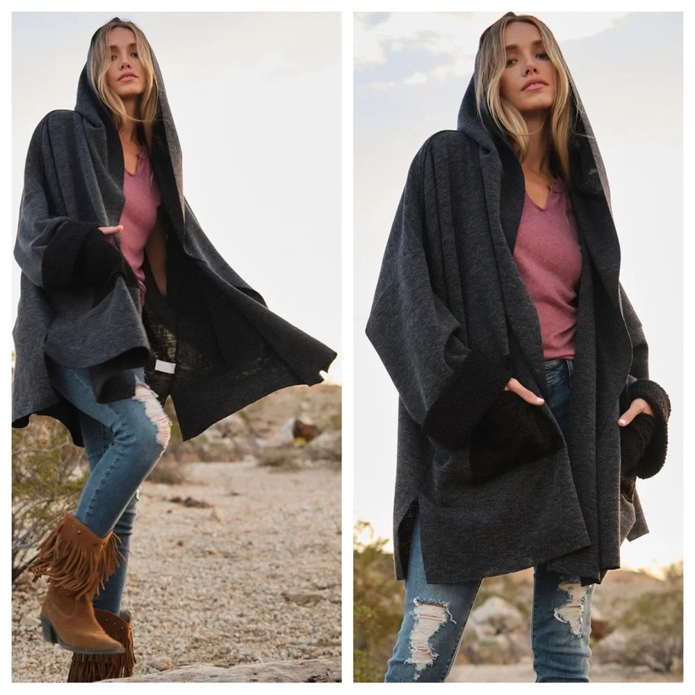 31 Oversized Stunning chic and Comfy Multi Fabric Hoodies Cardigan - Picture 3 of 7